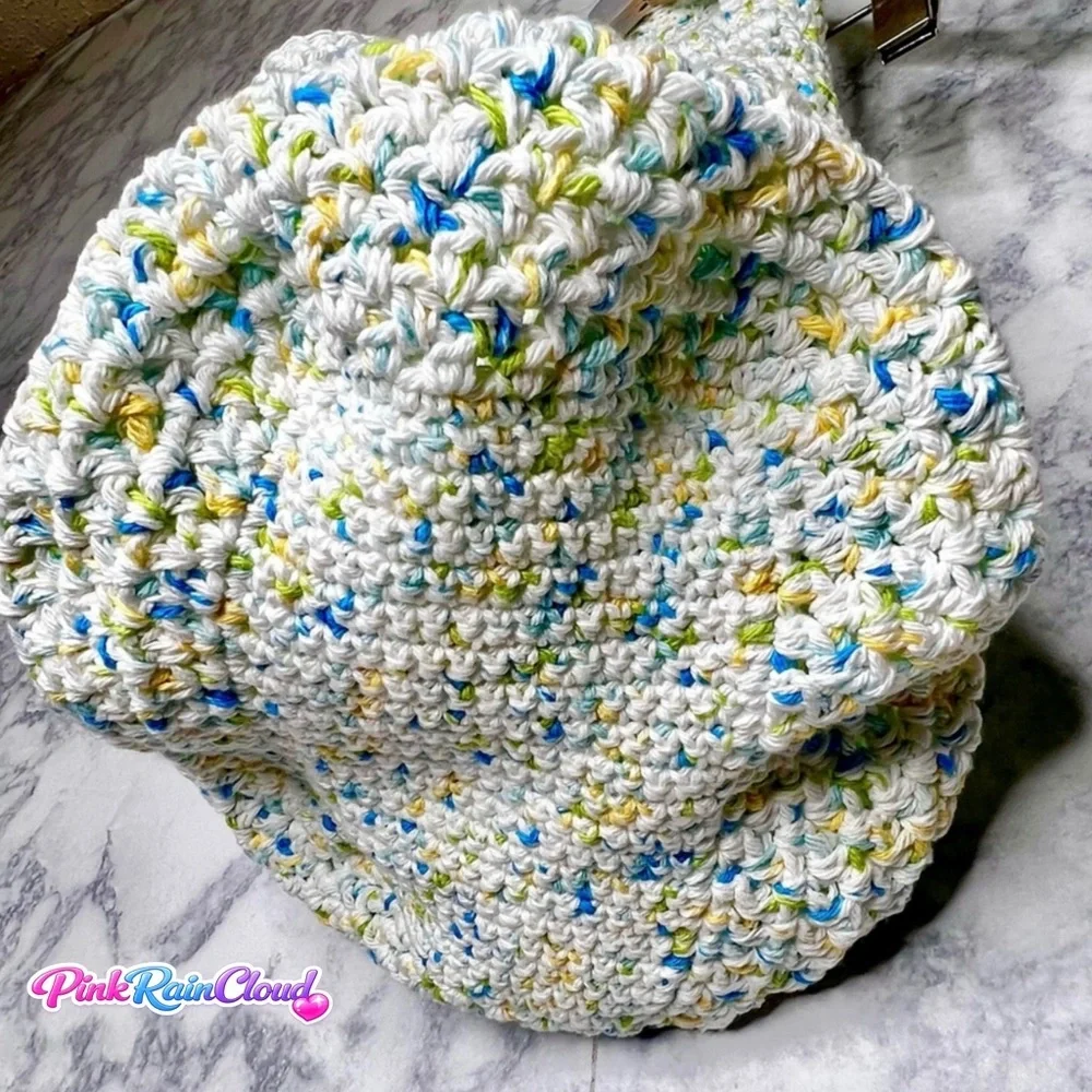 Handmade Crochet Market Beach Eco Friendly 100% Cotton Tote Bag PinkRainCloud